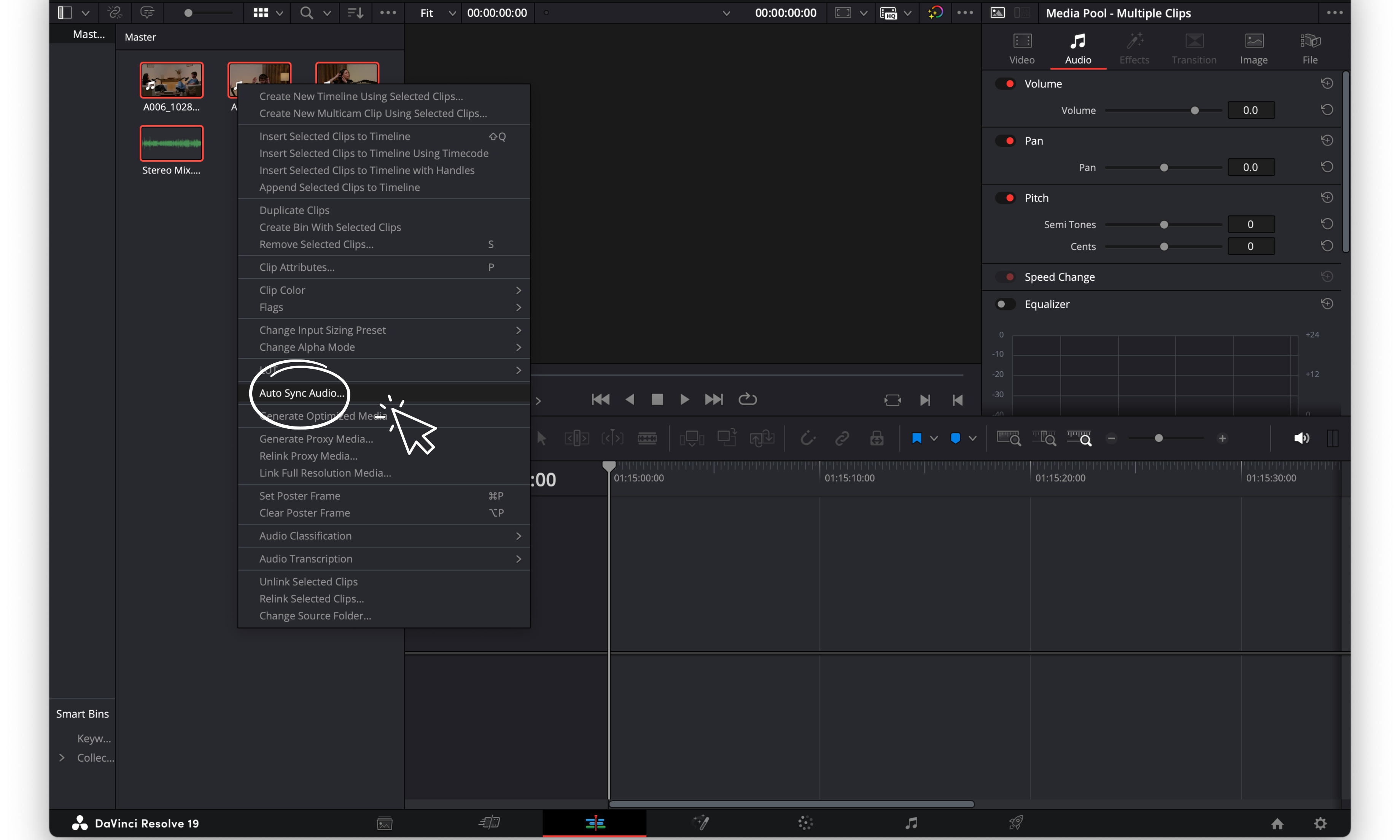 davinci resolve auto sync audio