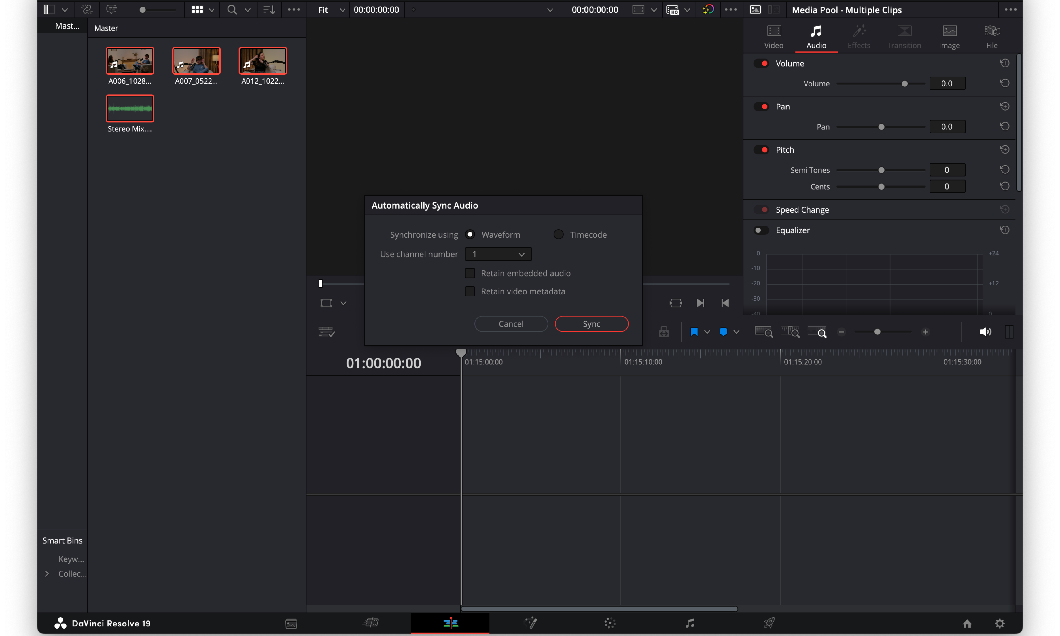 davinci resolve auto sync audio
