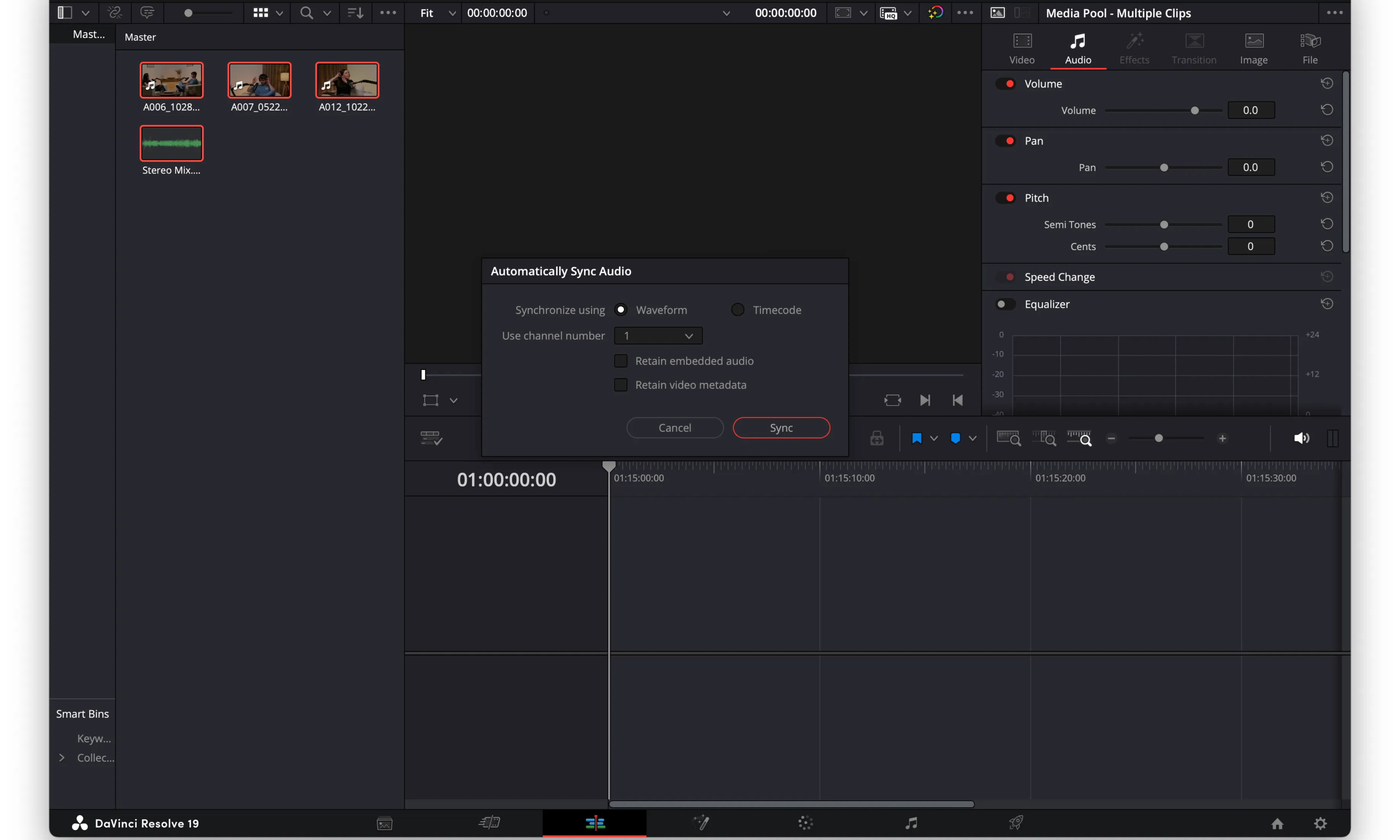 davinci resolve auto sync audio
