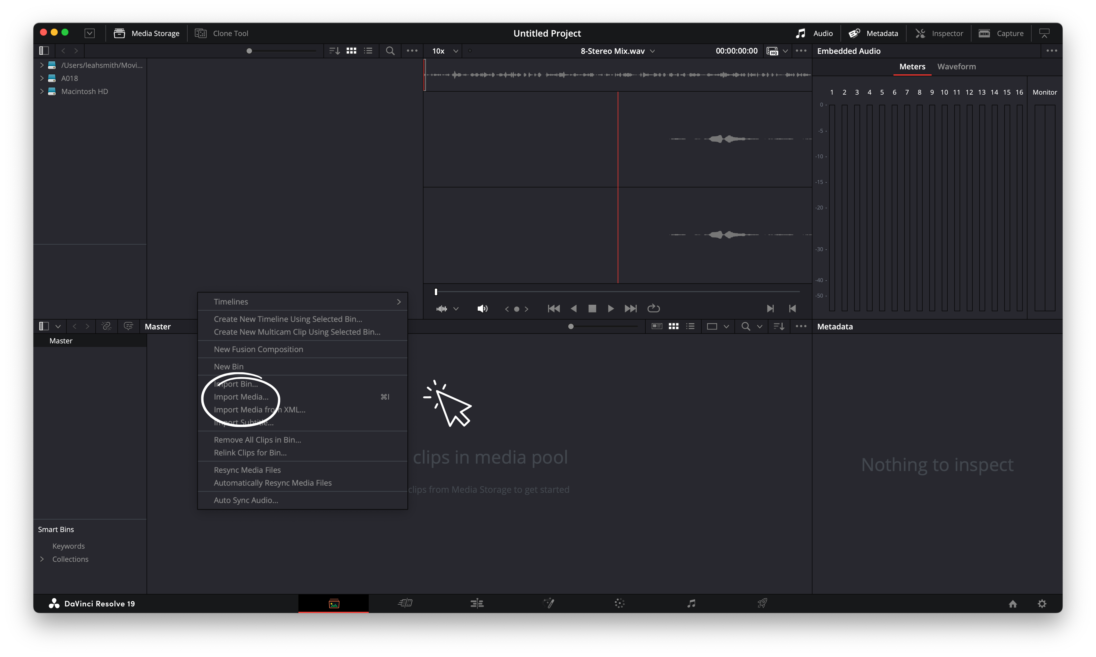 davinci resolve import media