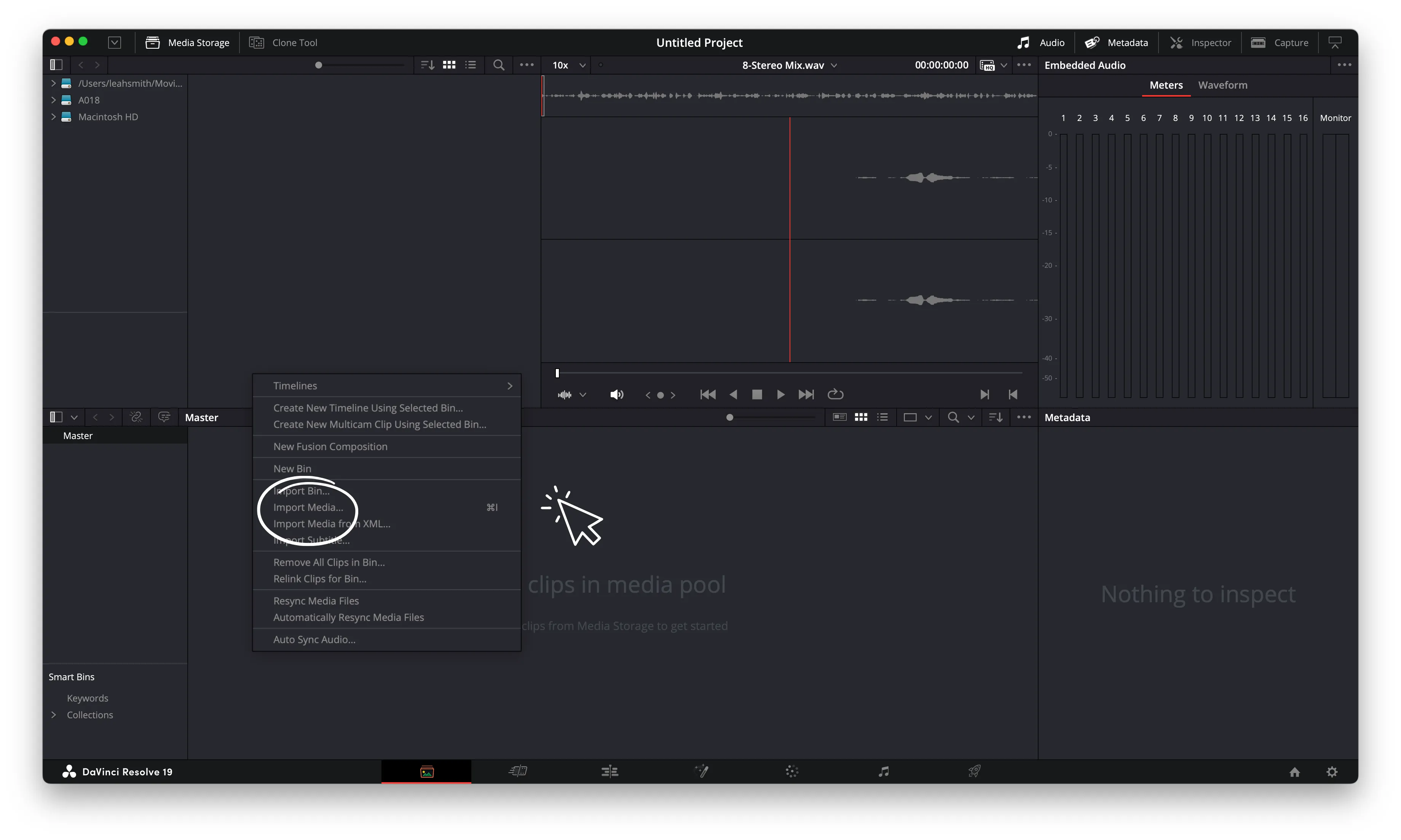 davinci resolve import media