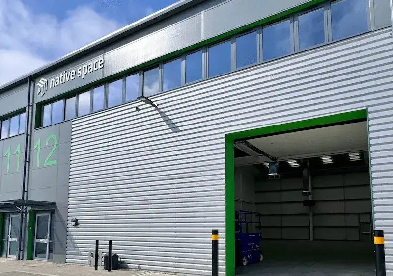 Front view of Native Space Warehouse Unit including shutter door