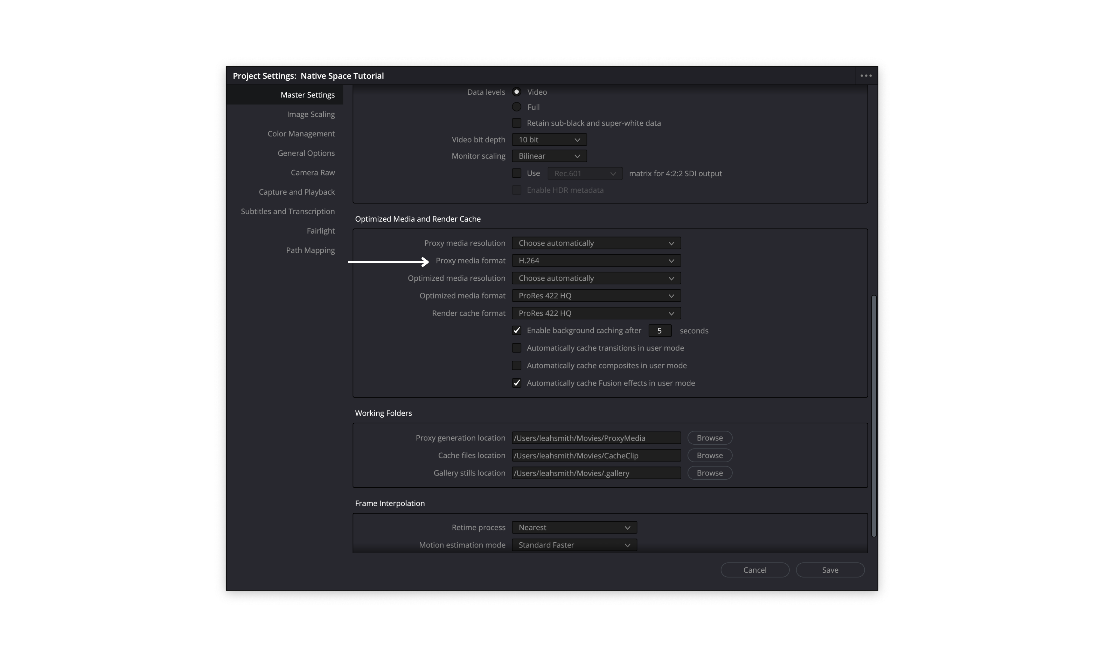 davinci resolve project resolution settings