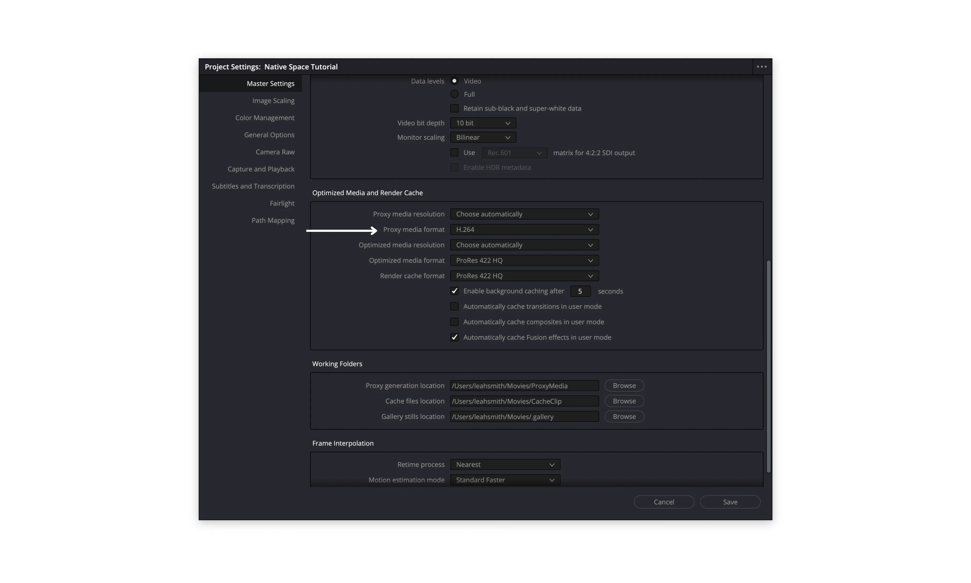 davinci resolve project resolution settings