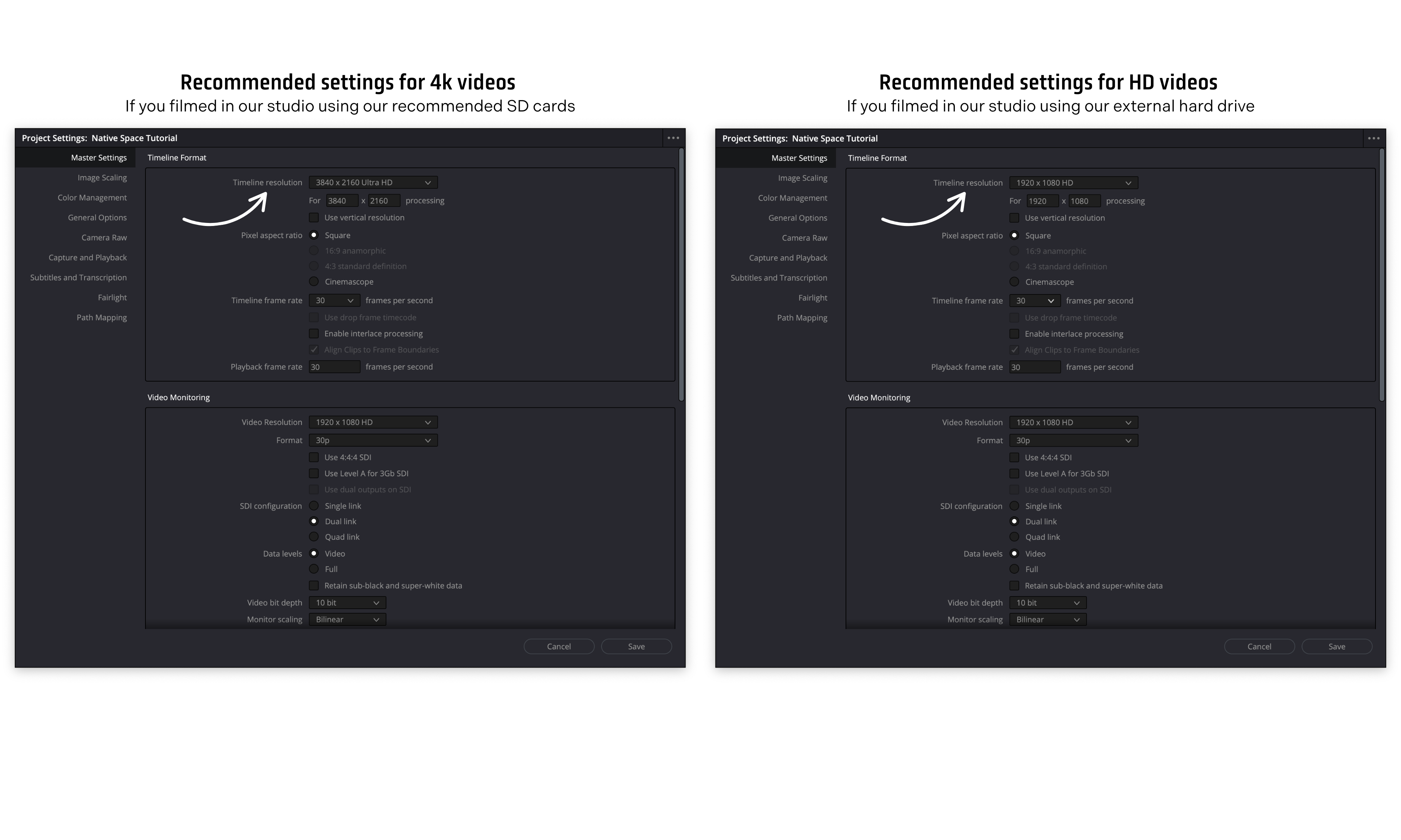 davinci resolve project resolution settings