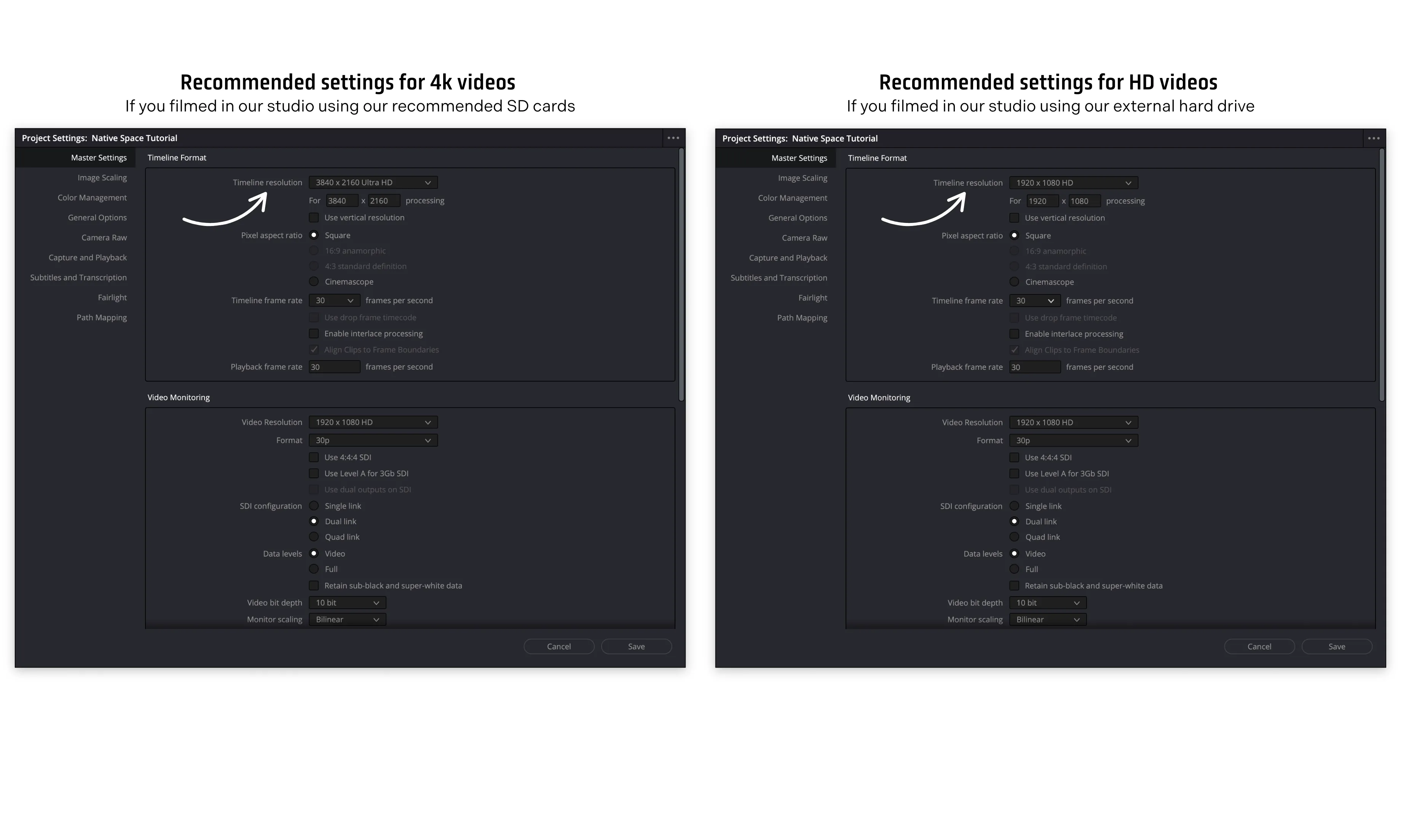 davinci resolve project resolution settings